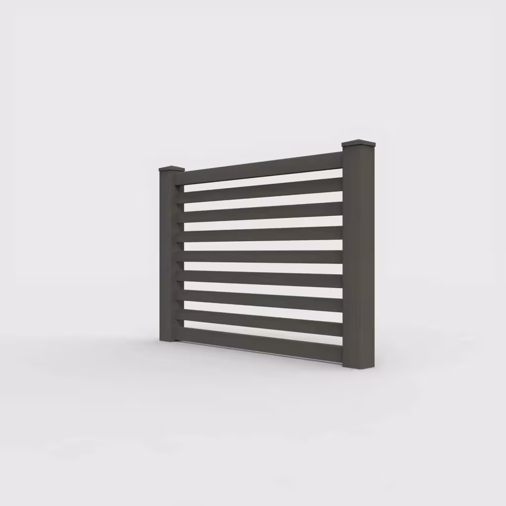 D. walnut horizontal picket 4 ft fence, left-side view