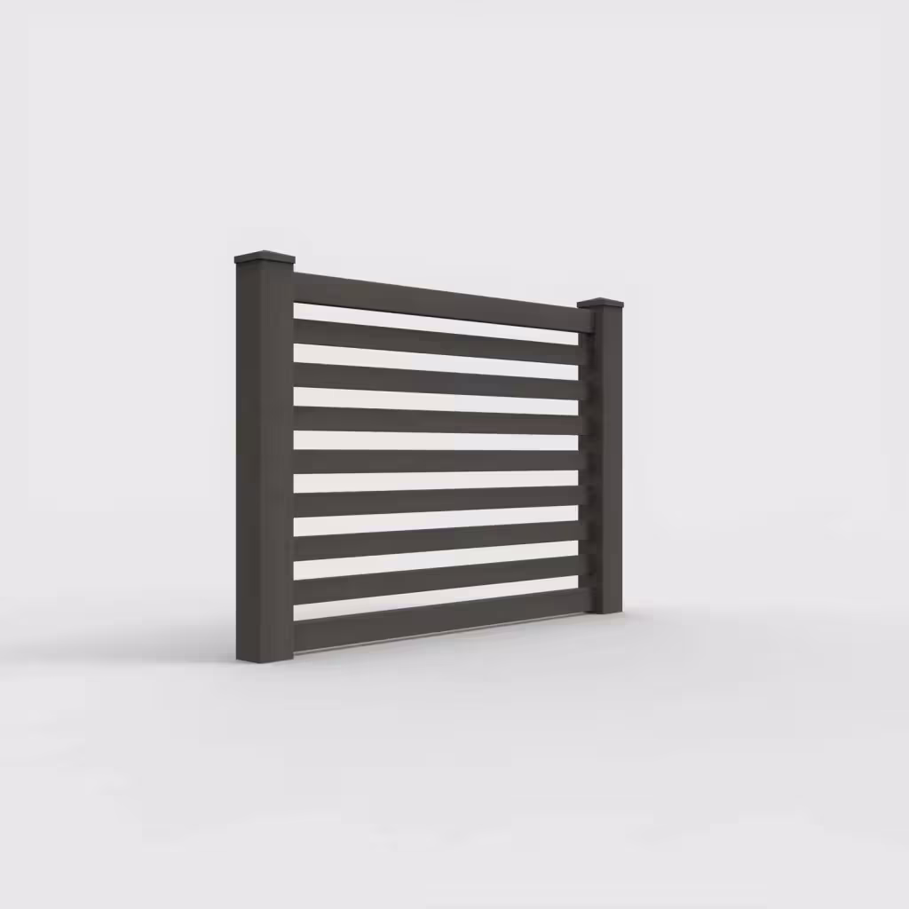 D. walnut horizontal picket 4 ft fence, right-side view