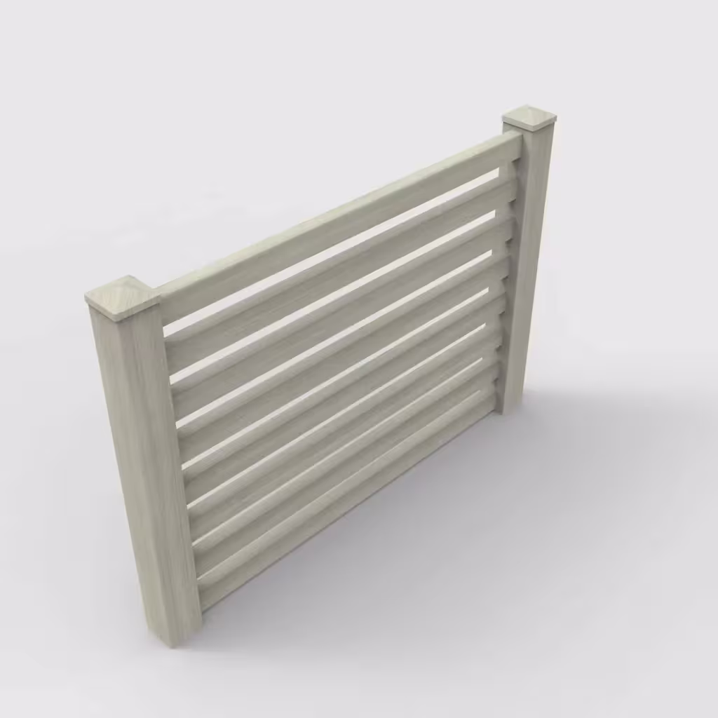 Mesquite horizontal picket 4 ft fence, isometric view