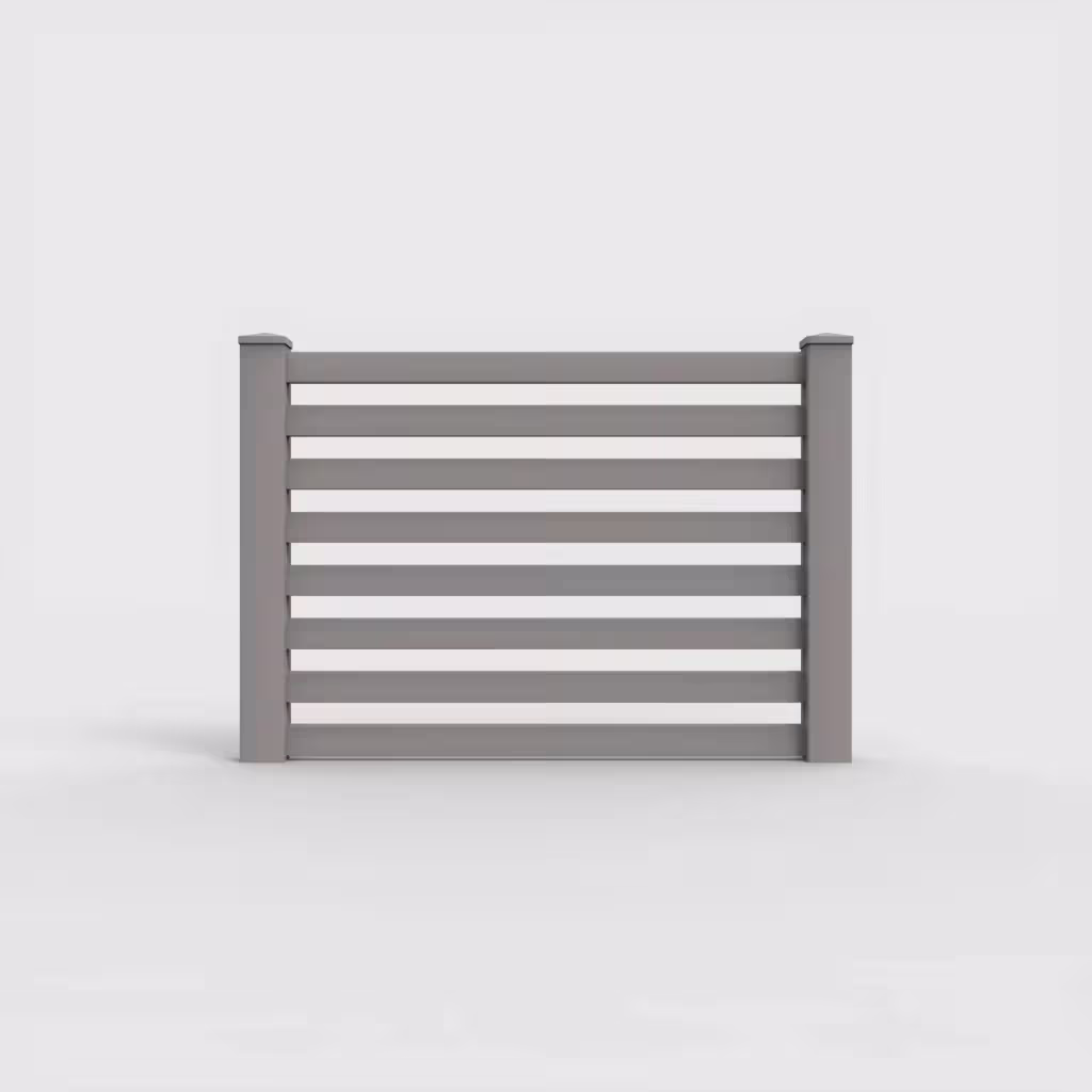 Slate gray horizontal picket 4 ft fence, front view