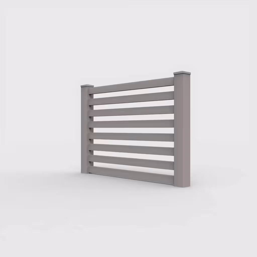 Slate gray horizontal picket 4 ft fence, left-side view