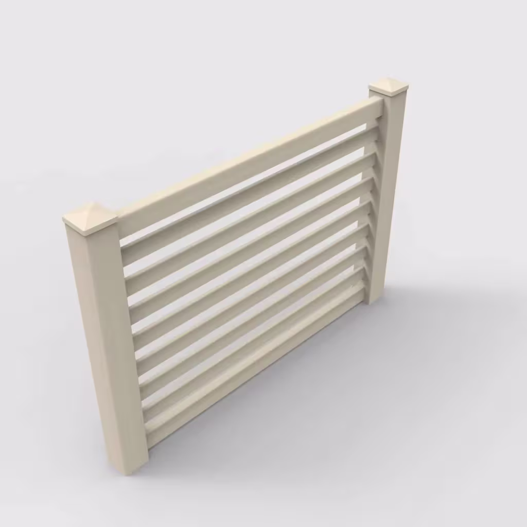 Tan horizontal picket 4 ft fence, isometric view