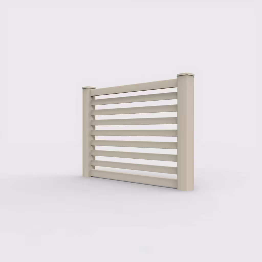 Tan horizontal picket 4 ft fence, left-side view