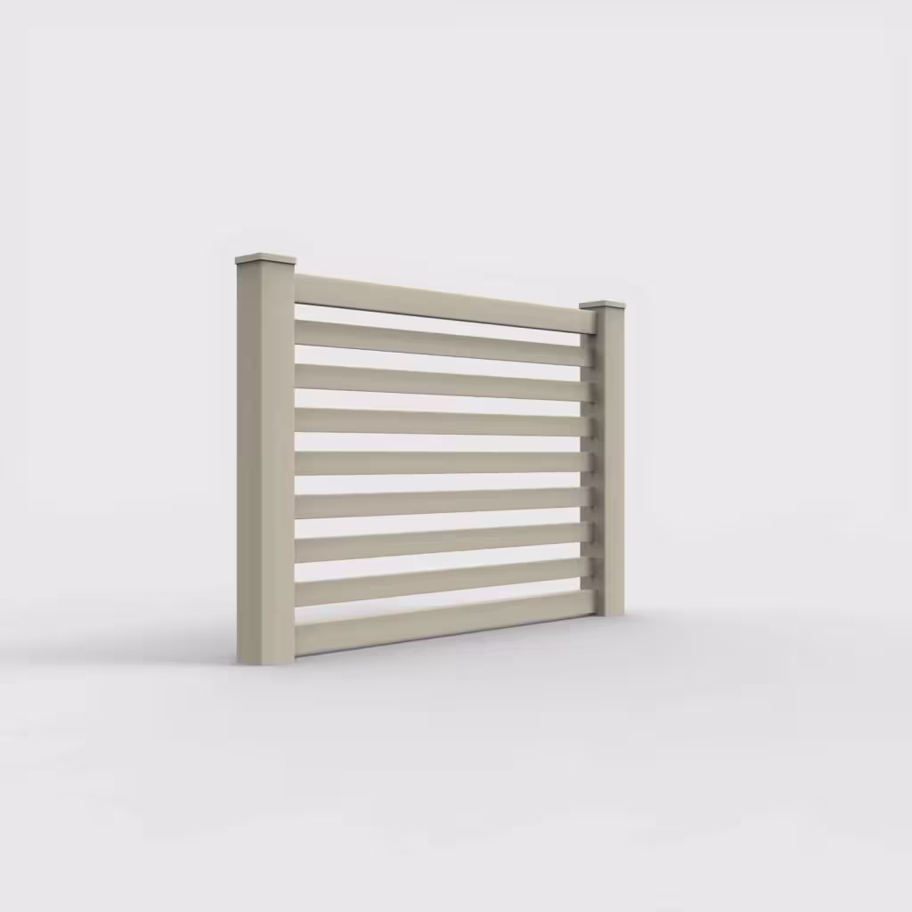 Tan horizontal picket 4 ft fence, right-side view