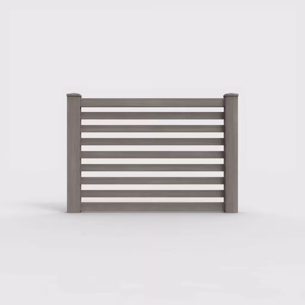 Weathered blend horizontal picket 4 ft fence, front view