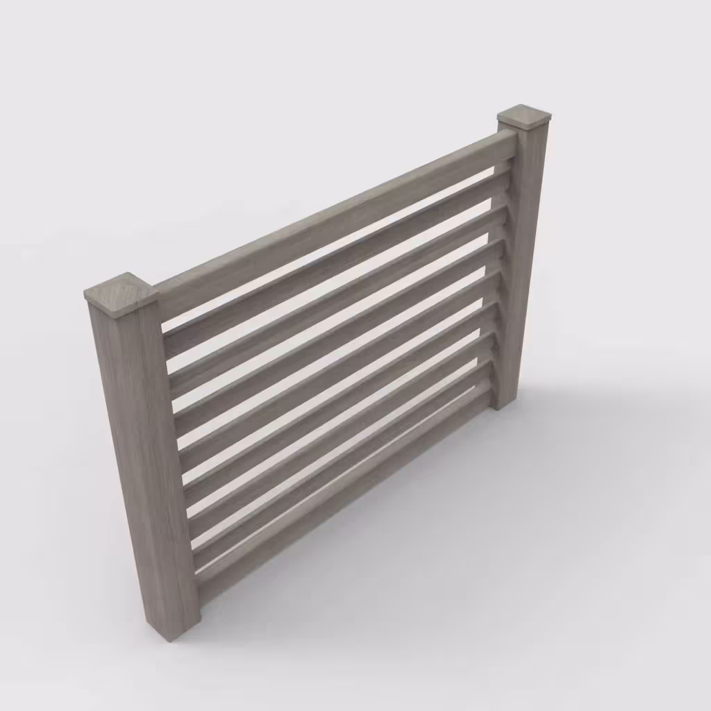 Weathered blend horizontal picket 4 ft fence, isometric view