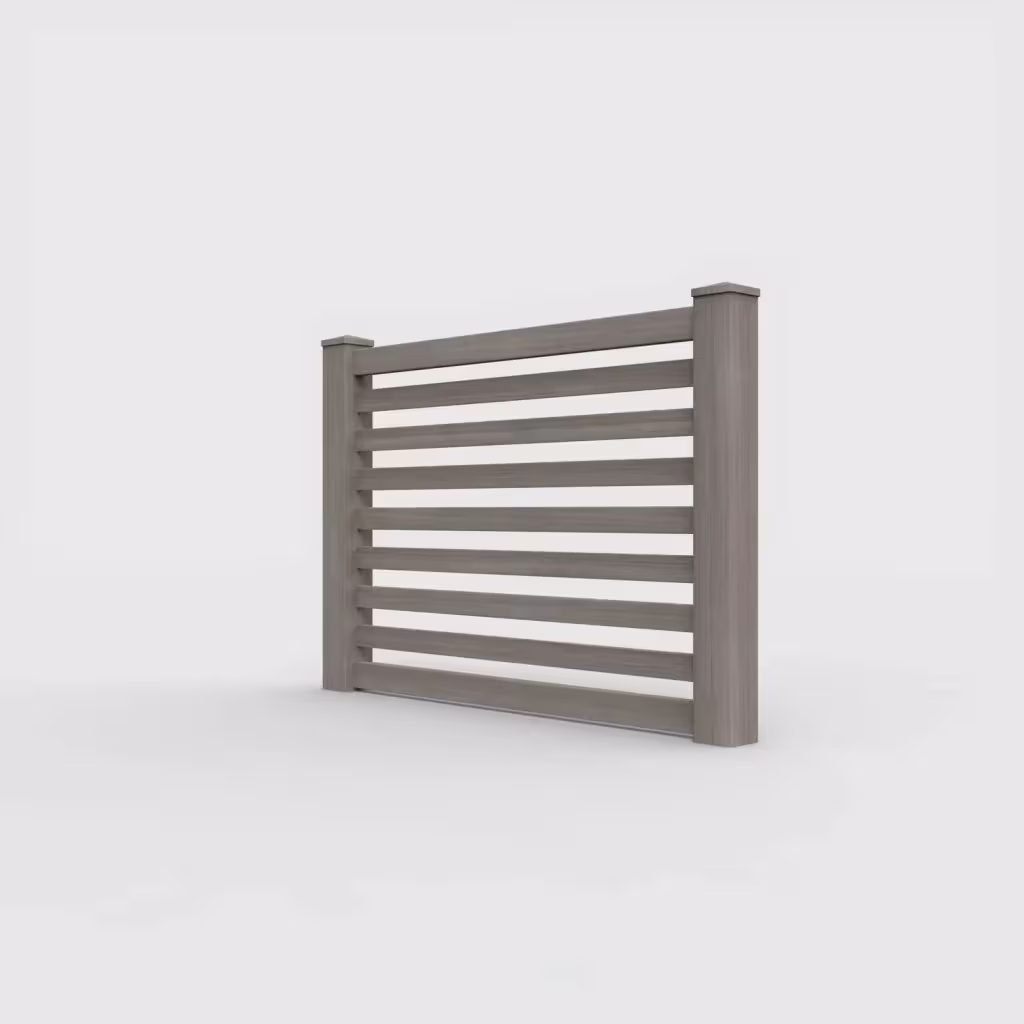 Weathered blend horizontal picket 4 ft fence, left-side view