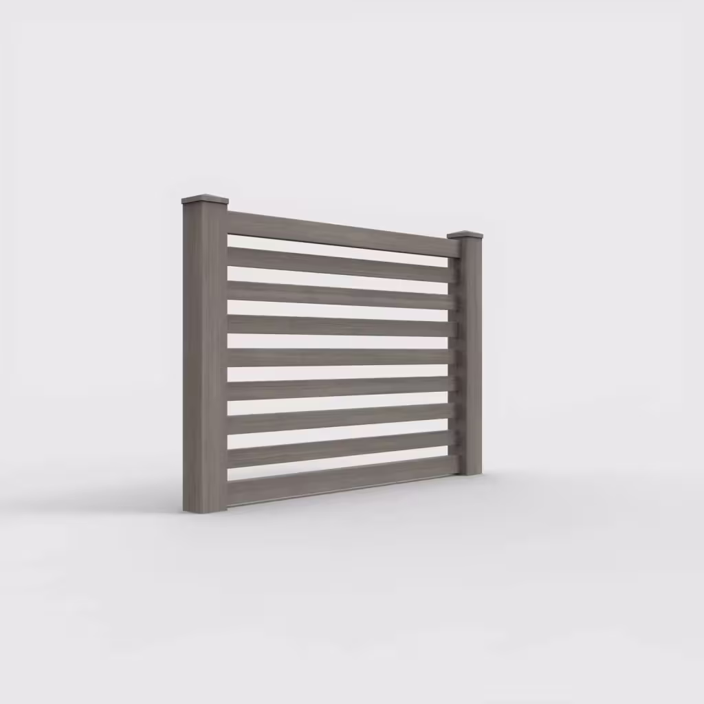 Weathered blend horizontal picket 4 ft fence, right-side view