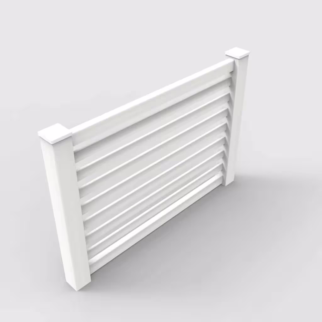 White horizontal picket 4 ft fence, isometric view