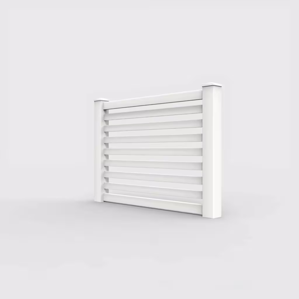 White horizontal picket 4 ft fence, left-side view