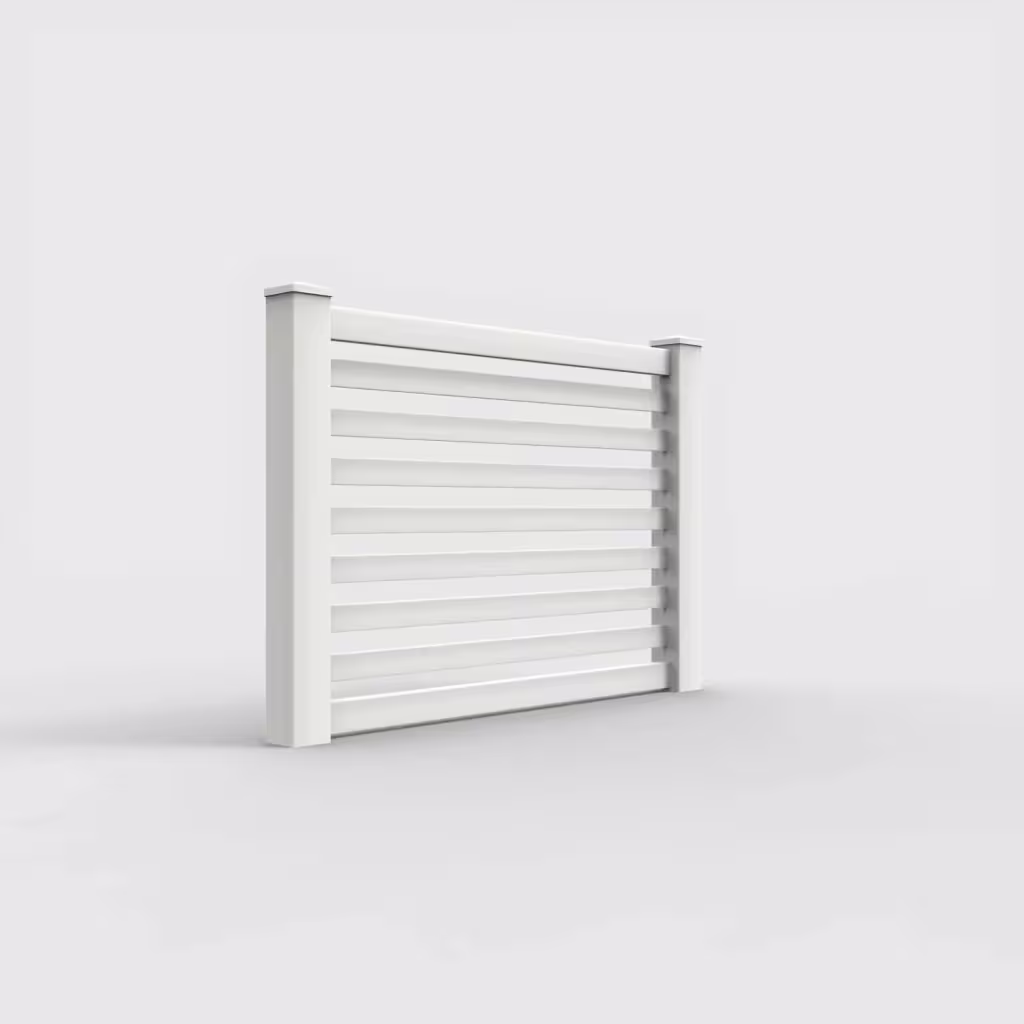 White horizontal picket 4 ft fence, right-side view