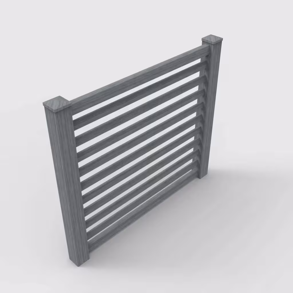 Arctic blend horizontal picket 5 ft fence, isometric view