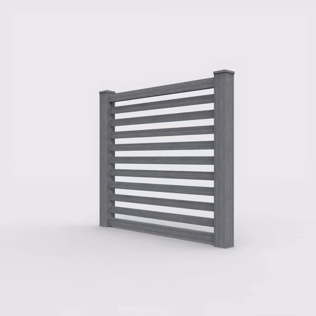 Arctic blend horizontal picket 5 ft fence, left-side view