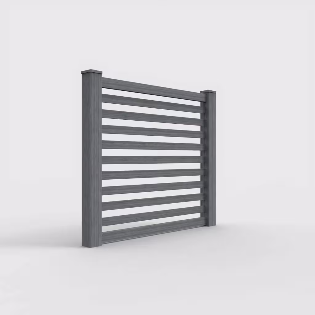 Arctic blend horizontal picket 5 ft fence, right-side view