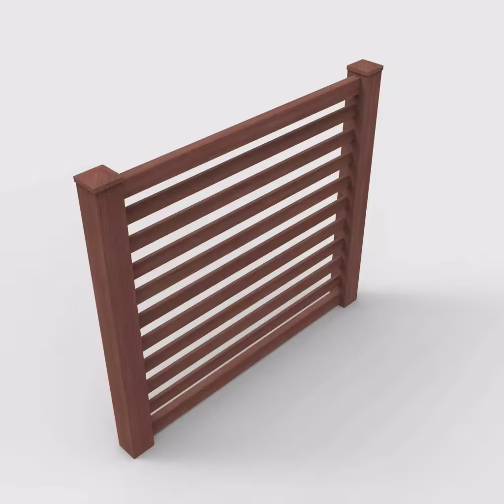 Brazilian blend horizontal picket 5 ft fence, isometric view