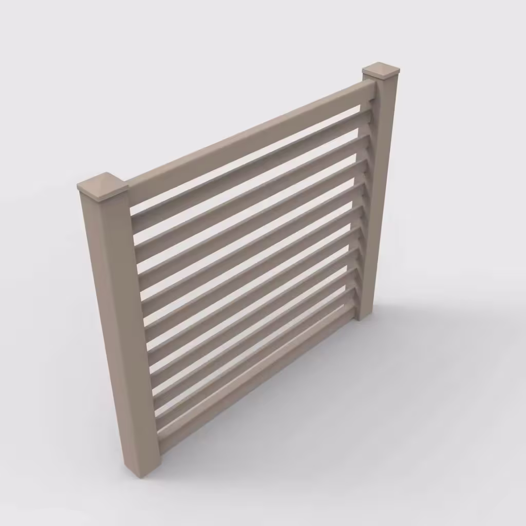 Clay horizontal picket 5 ft fence, isometric view