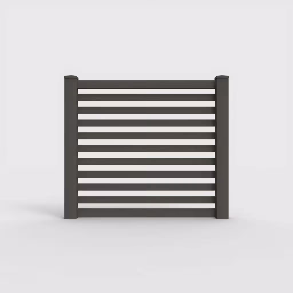 D. walnut horizontal picket 5 ft fence, front view