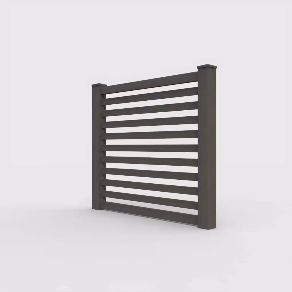 D. walnut horizontal picket 5 ft fence, left-side view