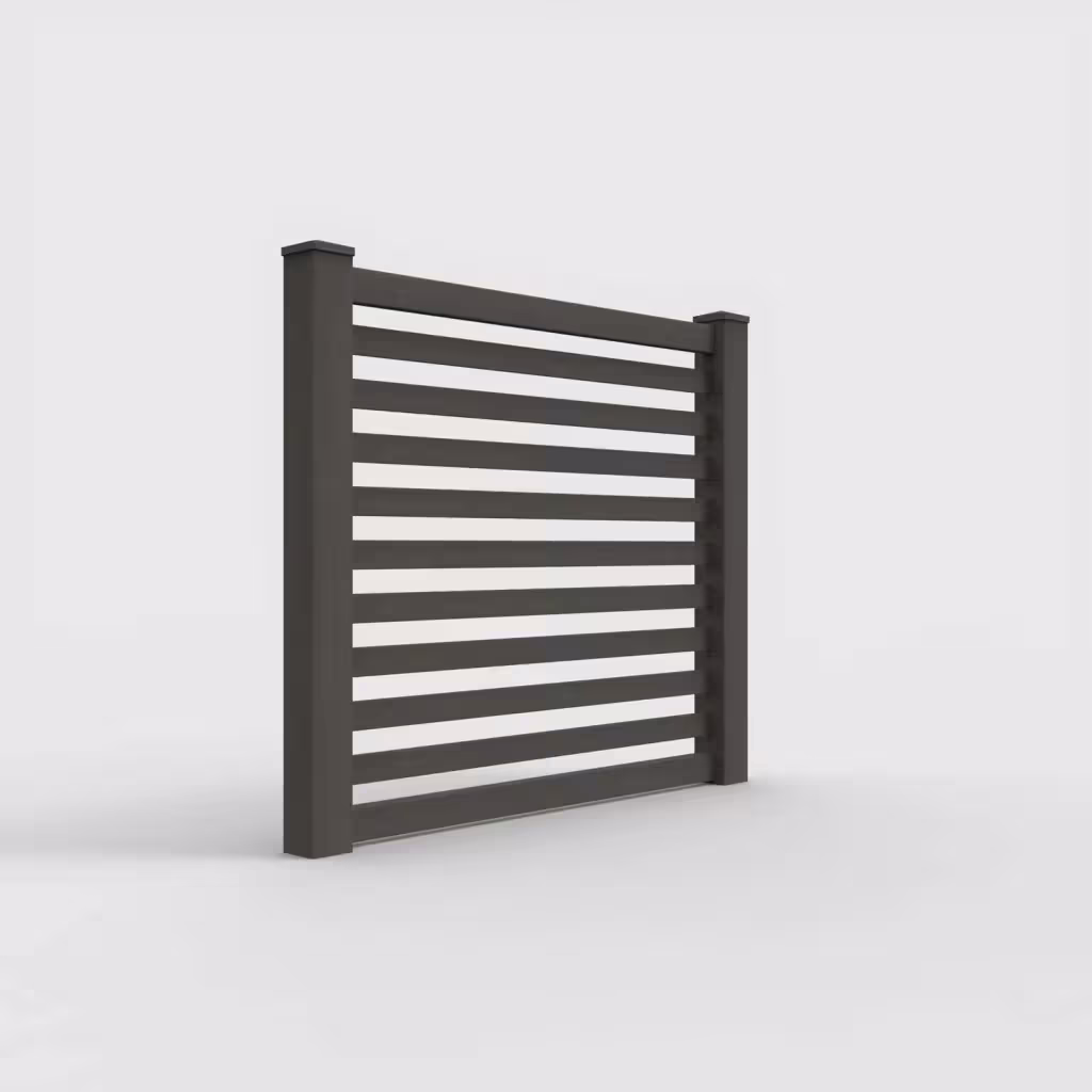 D. walnut horizontal picket 5 ft fence, right-side view