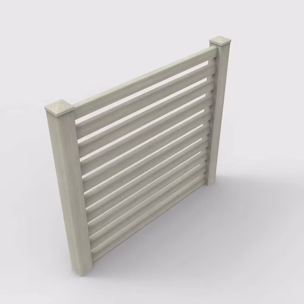 Mesquite horizontal picket 5 ft fence, isometric view