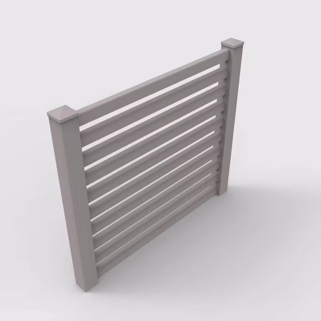 Slate gray horizontal picket 5 ft fence, isometric view