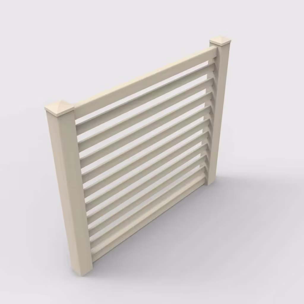Tan horizontal picket 5 ft fence, isometric view