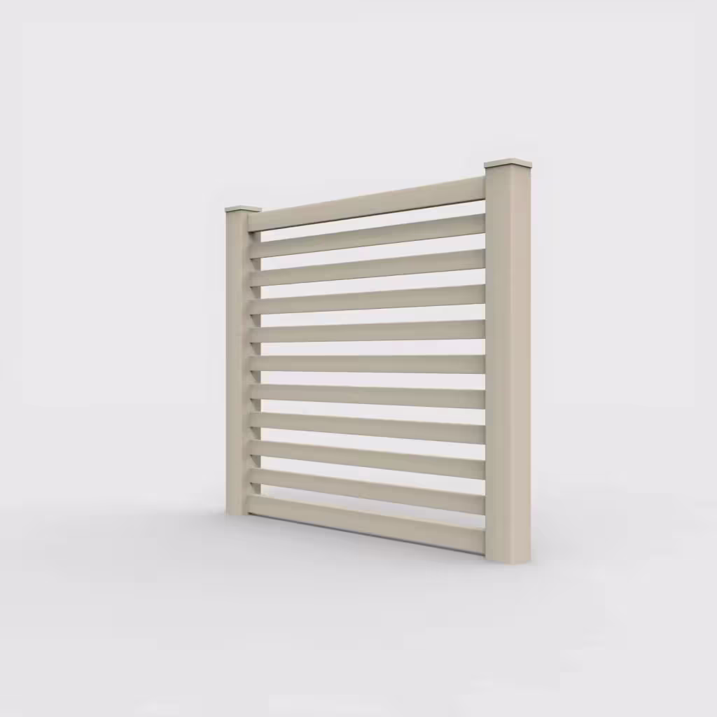 Tan horizontal picket 5 ft fence, left-side view