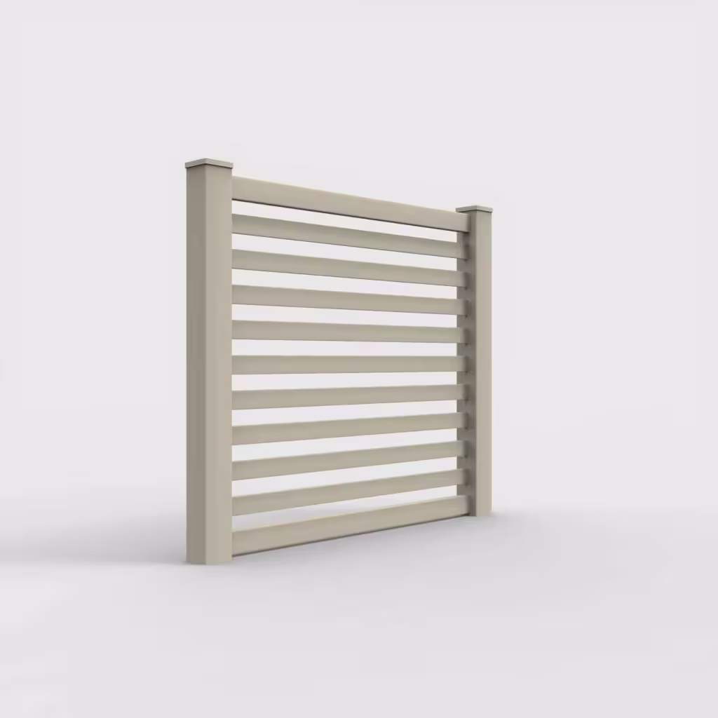 Tan horizontal picket 5 ft fence, right-side view