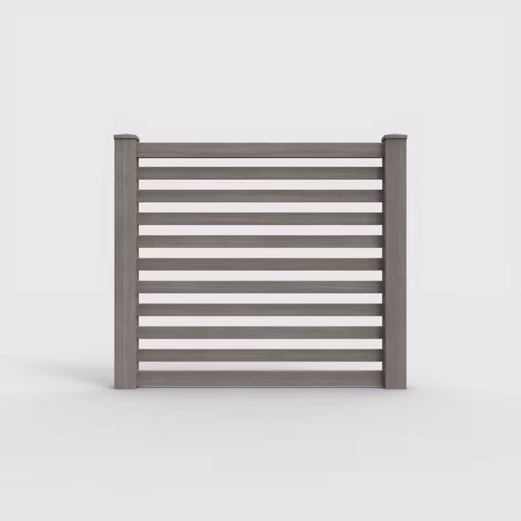 Weathered blend horizontal picket 5 ft fence, front view