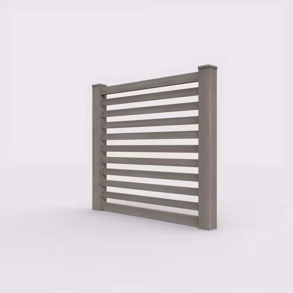 Weathered blend horizontal picket 5 ft fence, left-side view