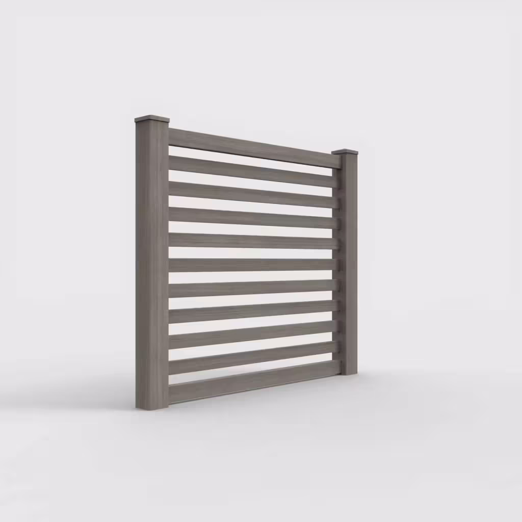 Weathered blend horizontal picket 5 ft fence, right-side view