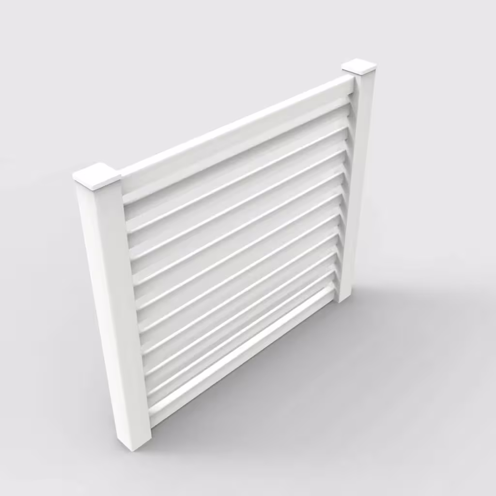 White horizontal picket 5 ft fence, isometric view