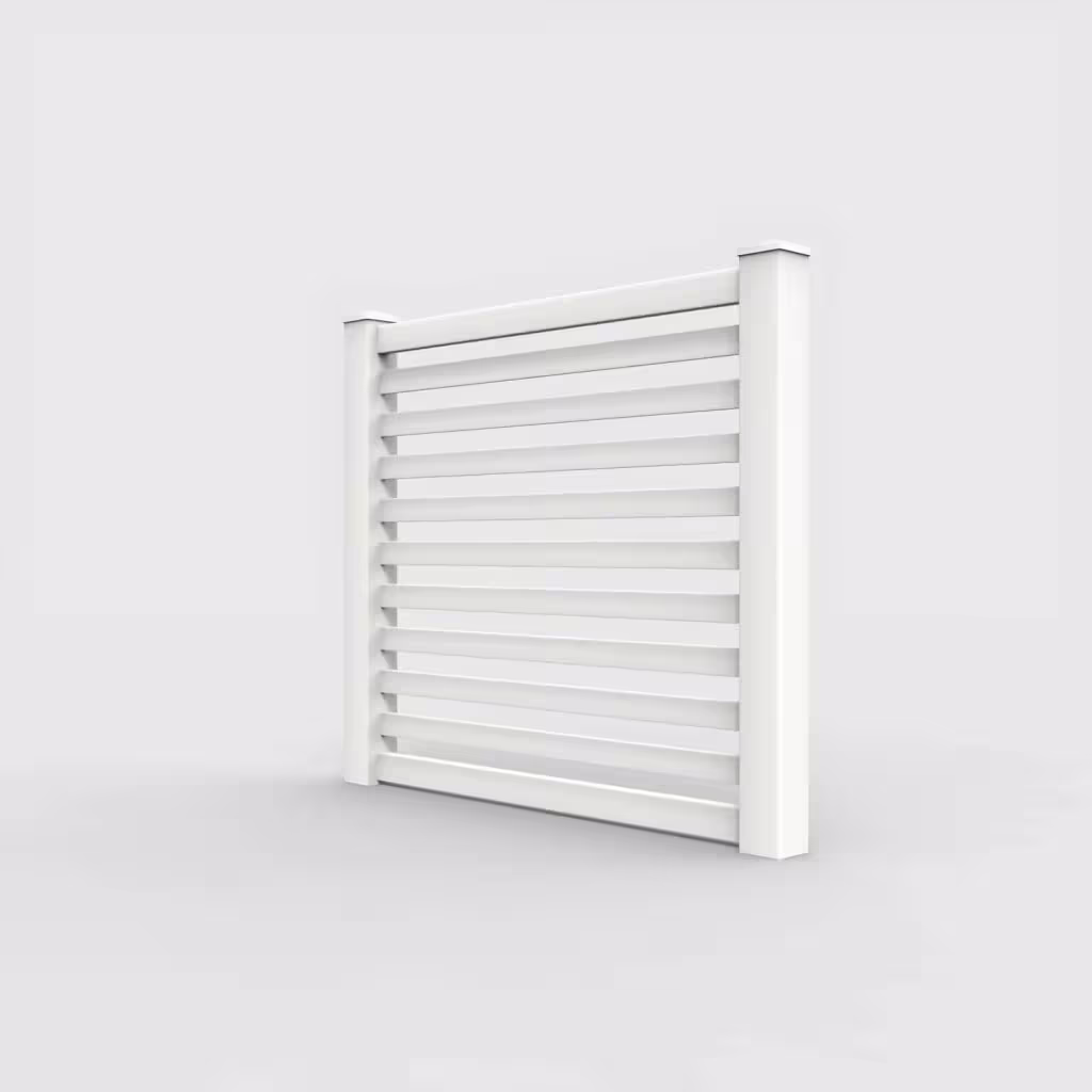 White horizontal picket 5 ft fence, left-side view