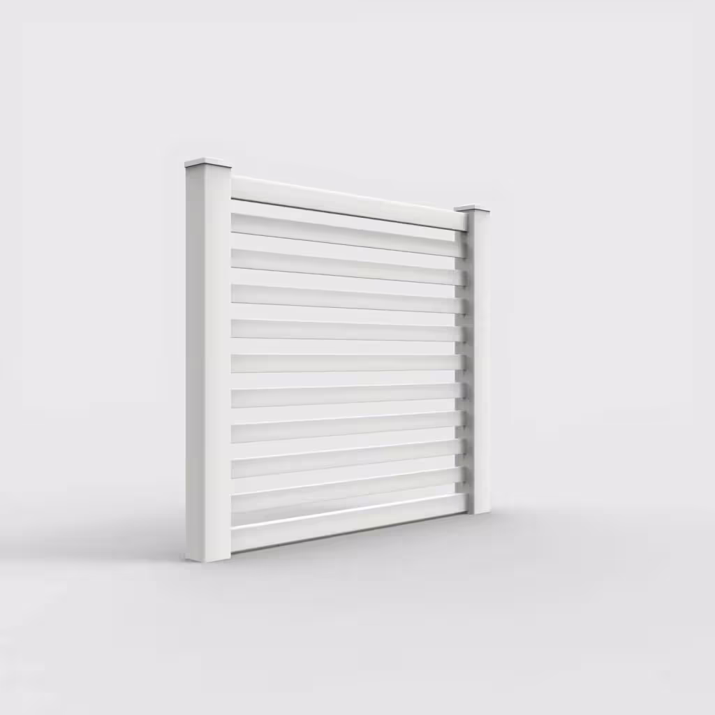 White horizontal picket 5 ft fence, right-side view