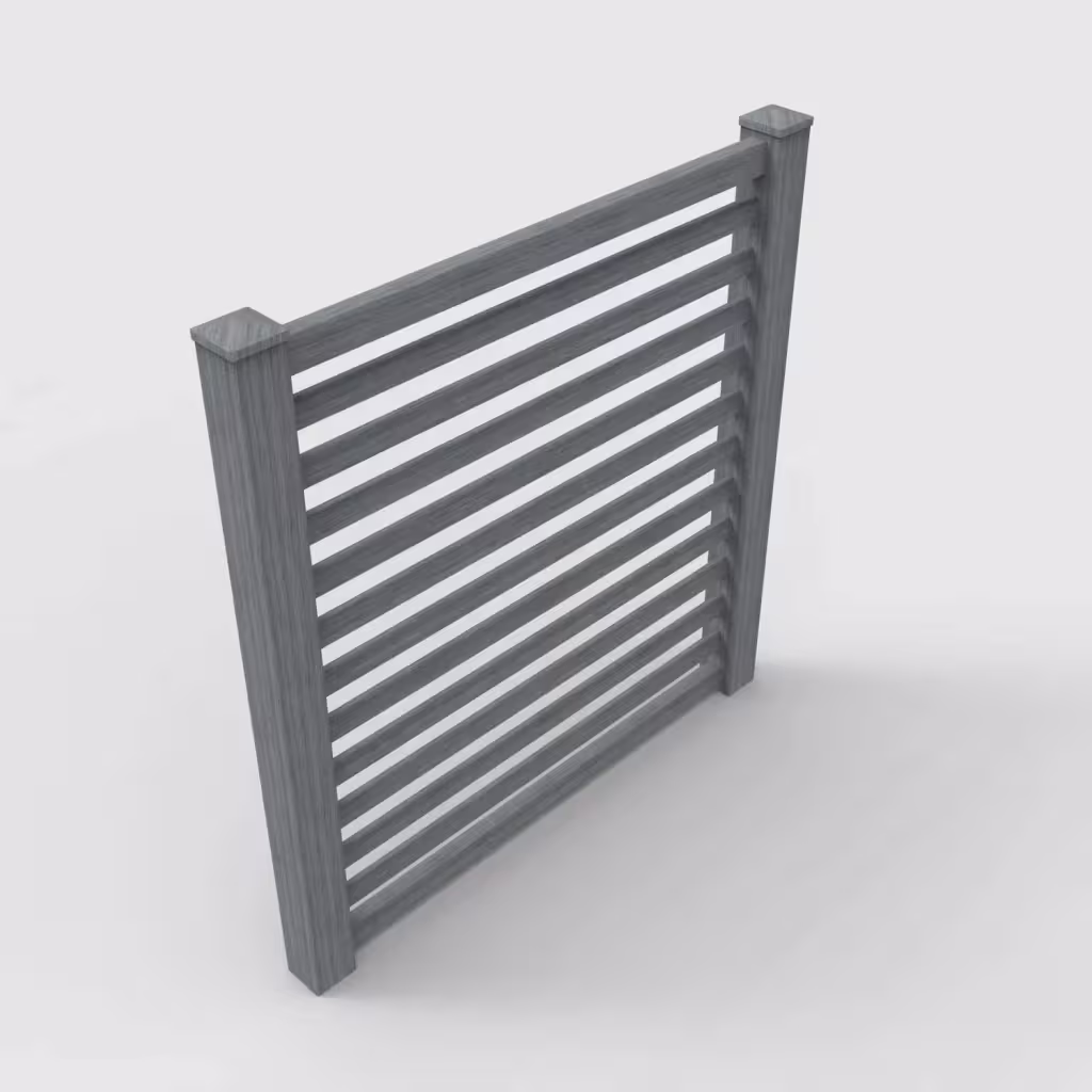 Arctic blend horizontal picket 6 ft fence, isometric view