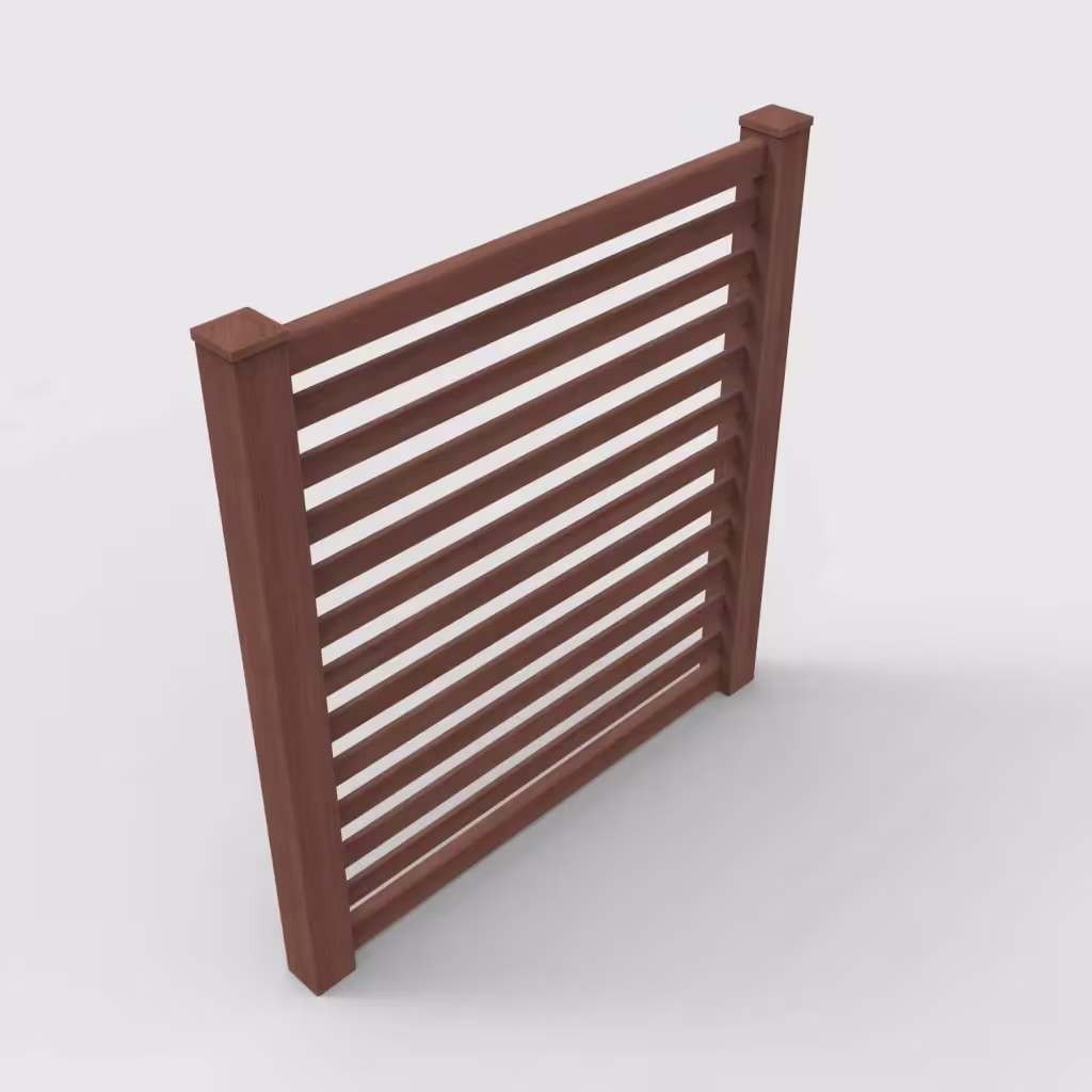 Brazilian blend horizontal picket 6 ft fence, isometric view