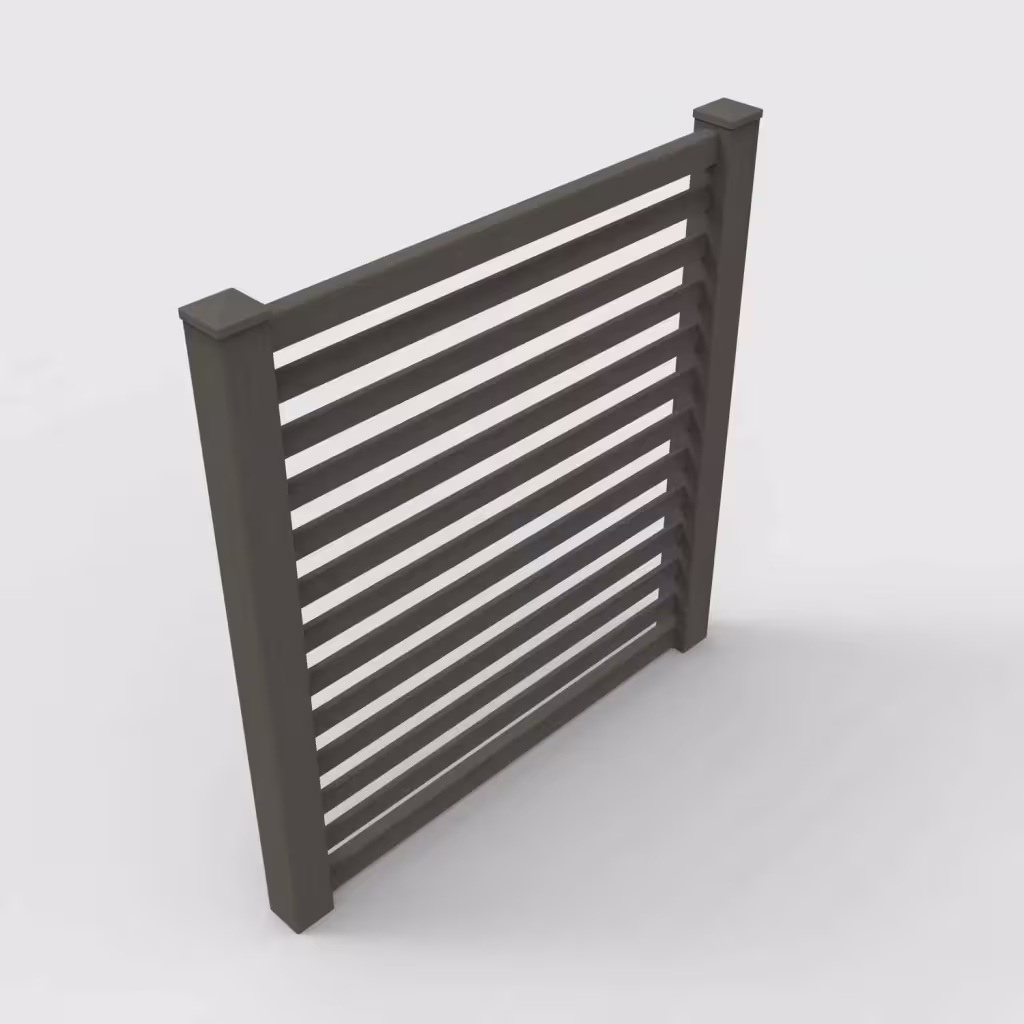 D. walnut horizontal picket 6 ft fence, isometric view