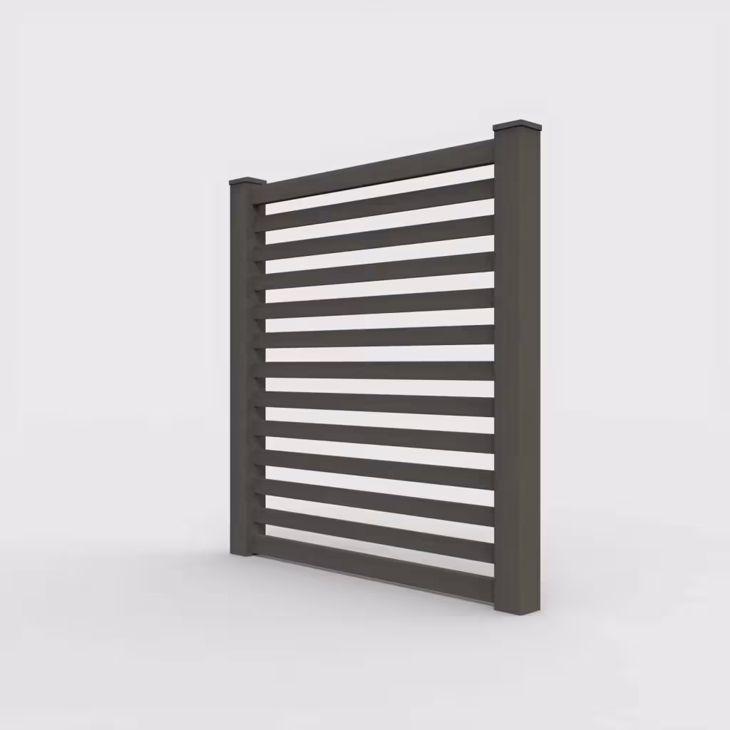 D. walnut horizontal picket 6 ft fence, left-side view