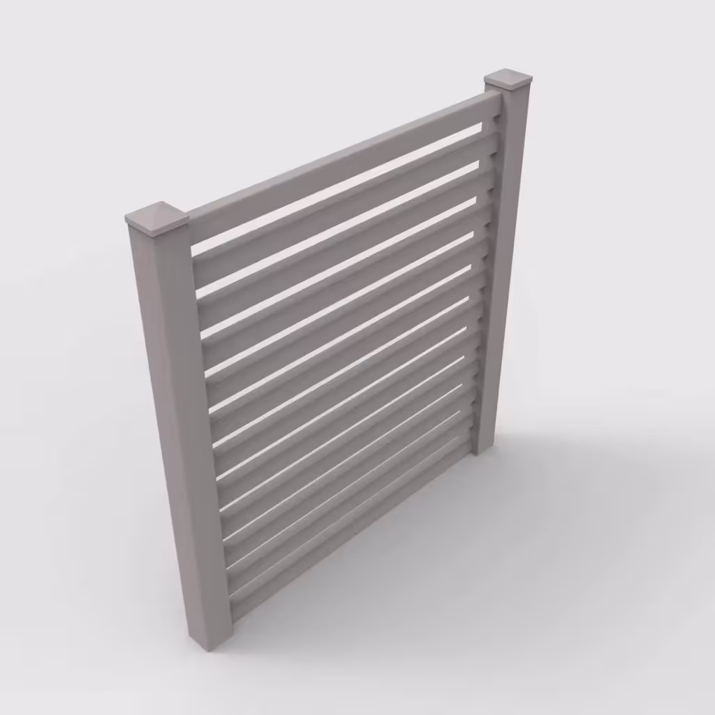 Slate gray horizontal picket 6 ft fence, isometric view