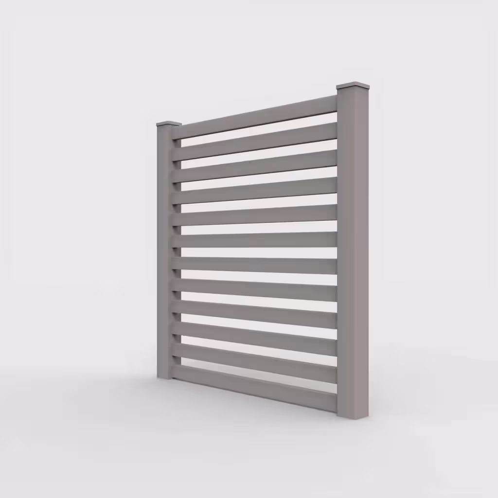 Slate gray horizontal picket 6 ft fence, left-side view