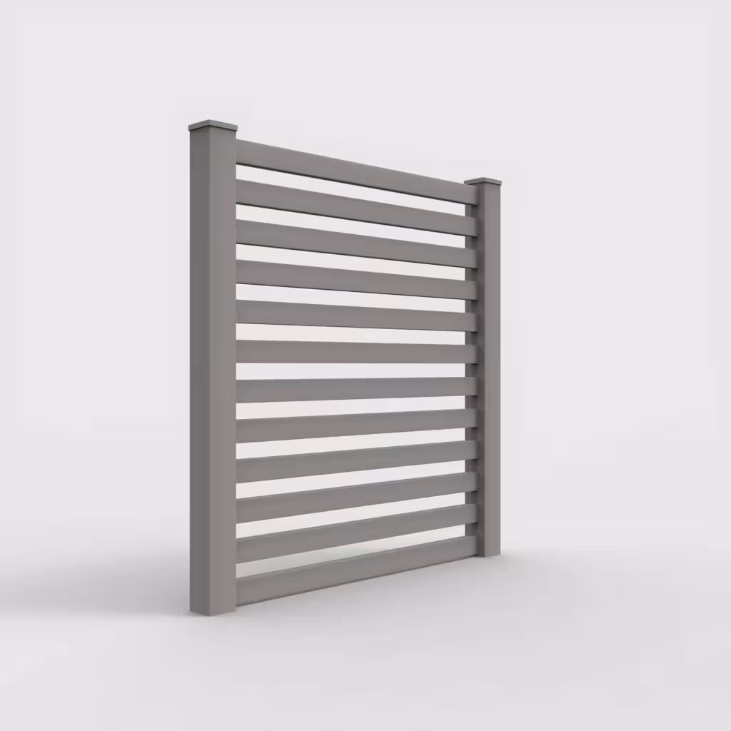 Slate gray horizontal picket 6 ft fence, right-side view