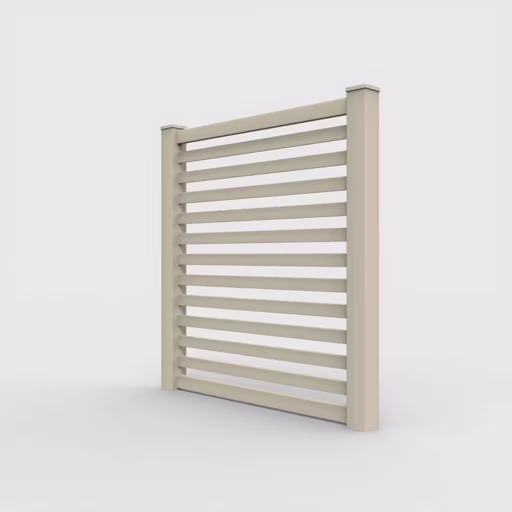 Tan horizontal picket 6 ft fence, left-side view