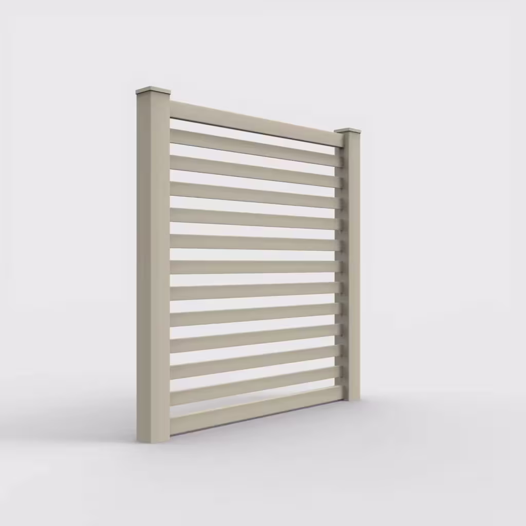 Tan horizontal picket 6 ft fence, right-side view