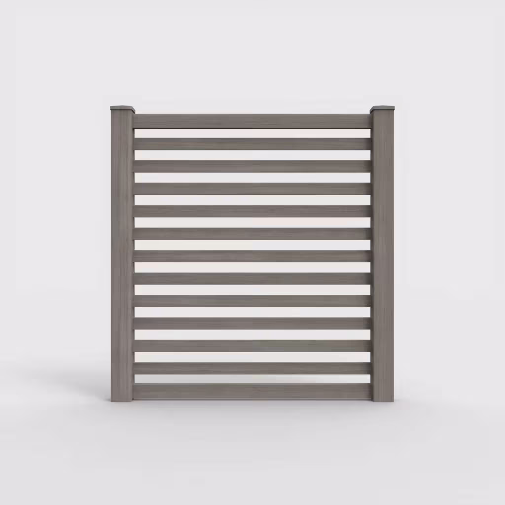 Weathered blend horizontal picket 6 ft fence, front view