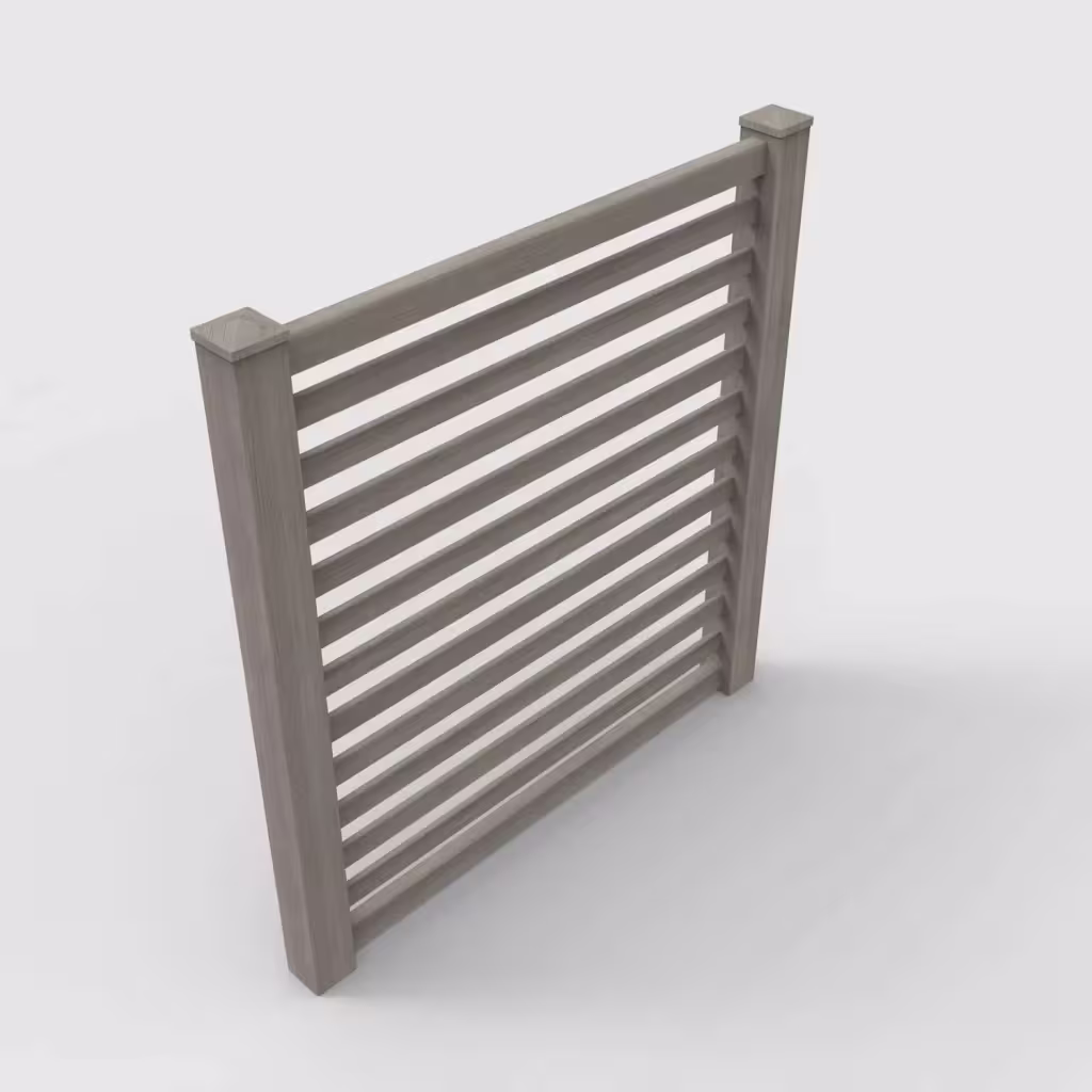 Weathered blend horizontal picket 6 ft fence, isometric view