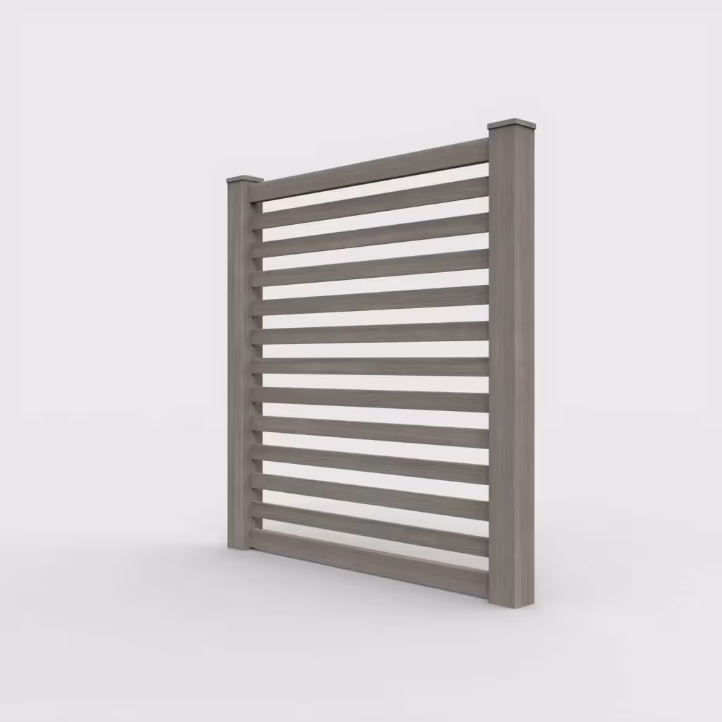 Weathered blend horizontal picket 6 ft fence, left-side view