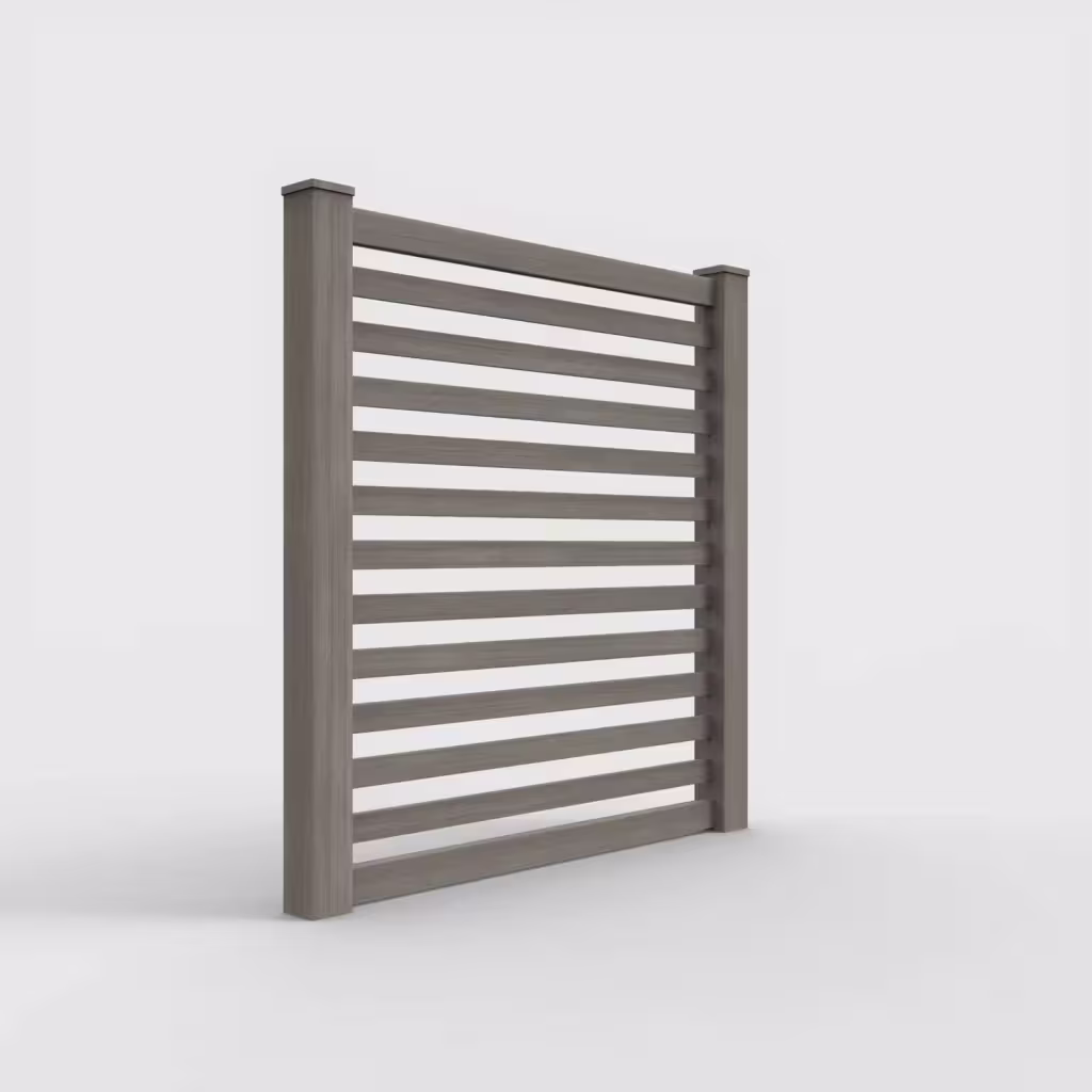Weathered blend horizontal picket 6 ft fence, right-side view