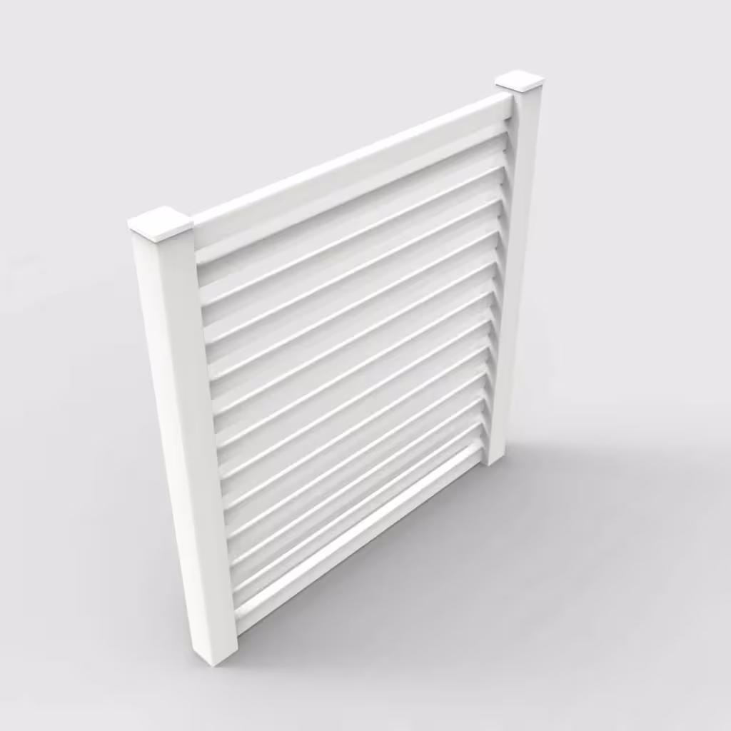 White horizontal picket 6 ft fence, isometric view