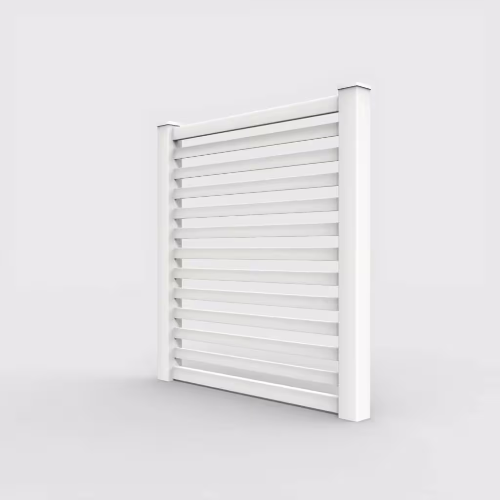 White horizontal picket 6 ft fence, left-side view