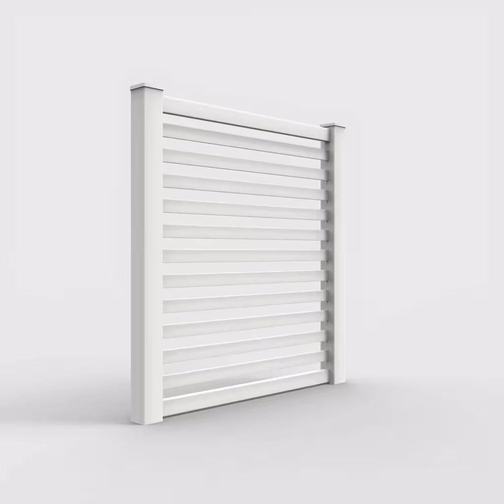 White horizontal picket 6 ft fence, right-side view